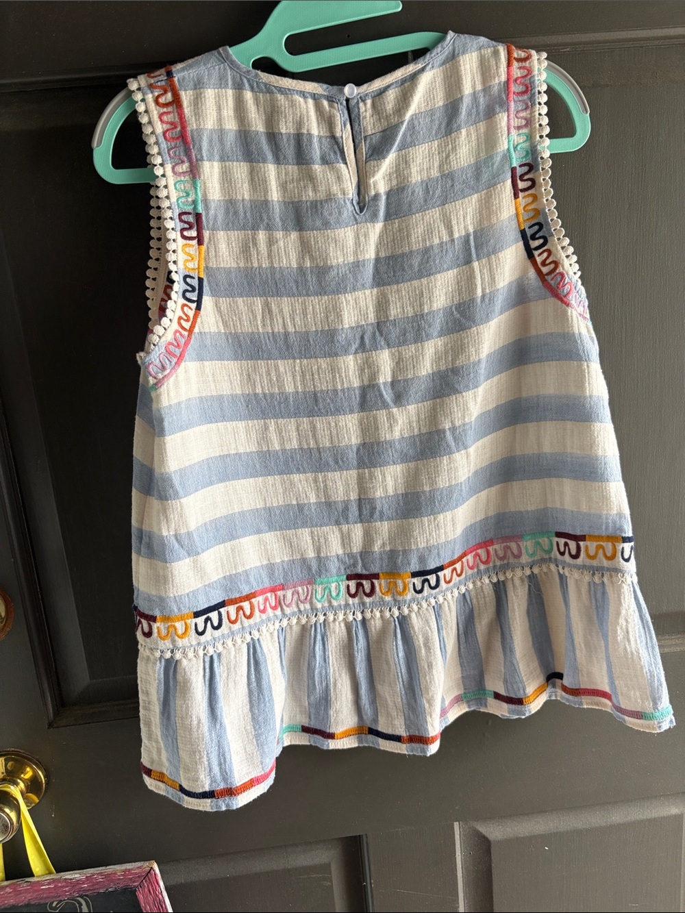 Striped Ruffled Tank Top with Multicolor Trim TMHL. GUC - Picture 6 of 7